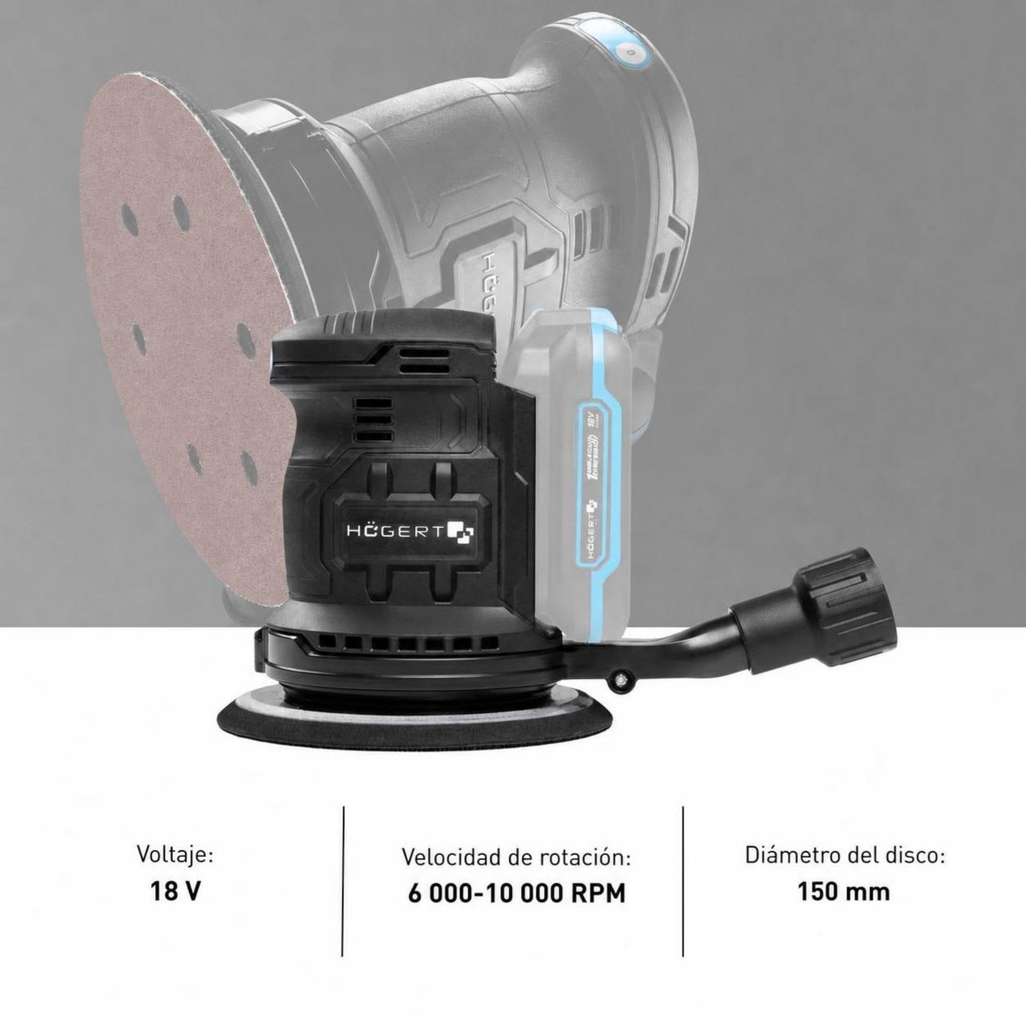 HÖGERT TECHNIK Levigatrice rotorbitale a batteria 150 mm 18V brushless, levigatrice per legno metallo plastica, levigatrice a batteria con regolazione della velocità, senza batteria inclusa