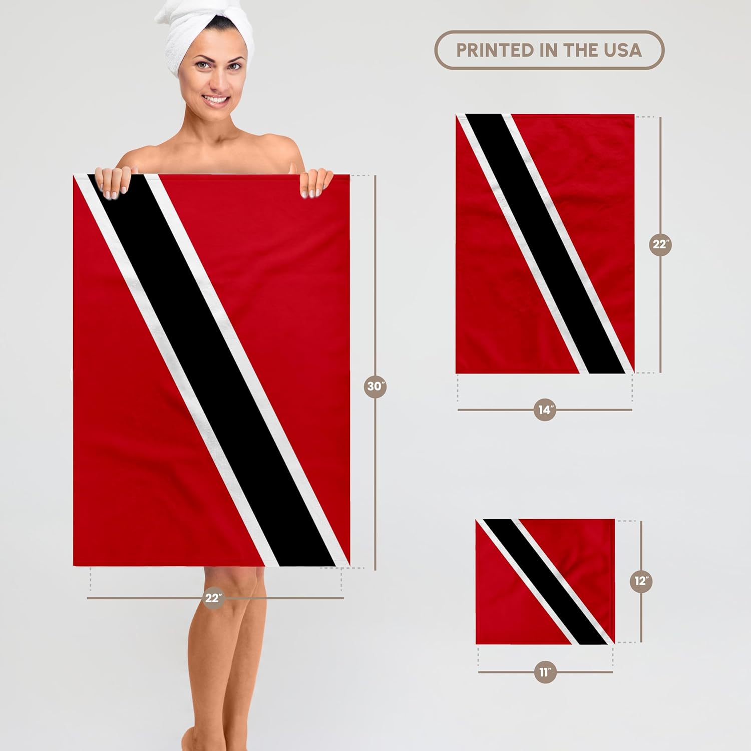 3dRose Flag of Trinidad and Tobago - red White Black Diagonal - The Sun-Sea-Sand Banner - South America 22x30 Bath Hand Pool Towel