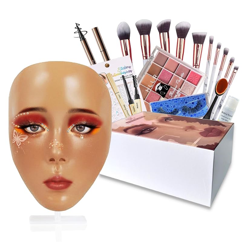 Kit de rosto de silicone Penugo para prática de maquiagem com pincéis, sombra e lápis de sobrancelha, Wheat