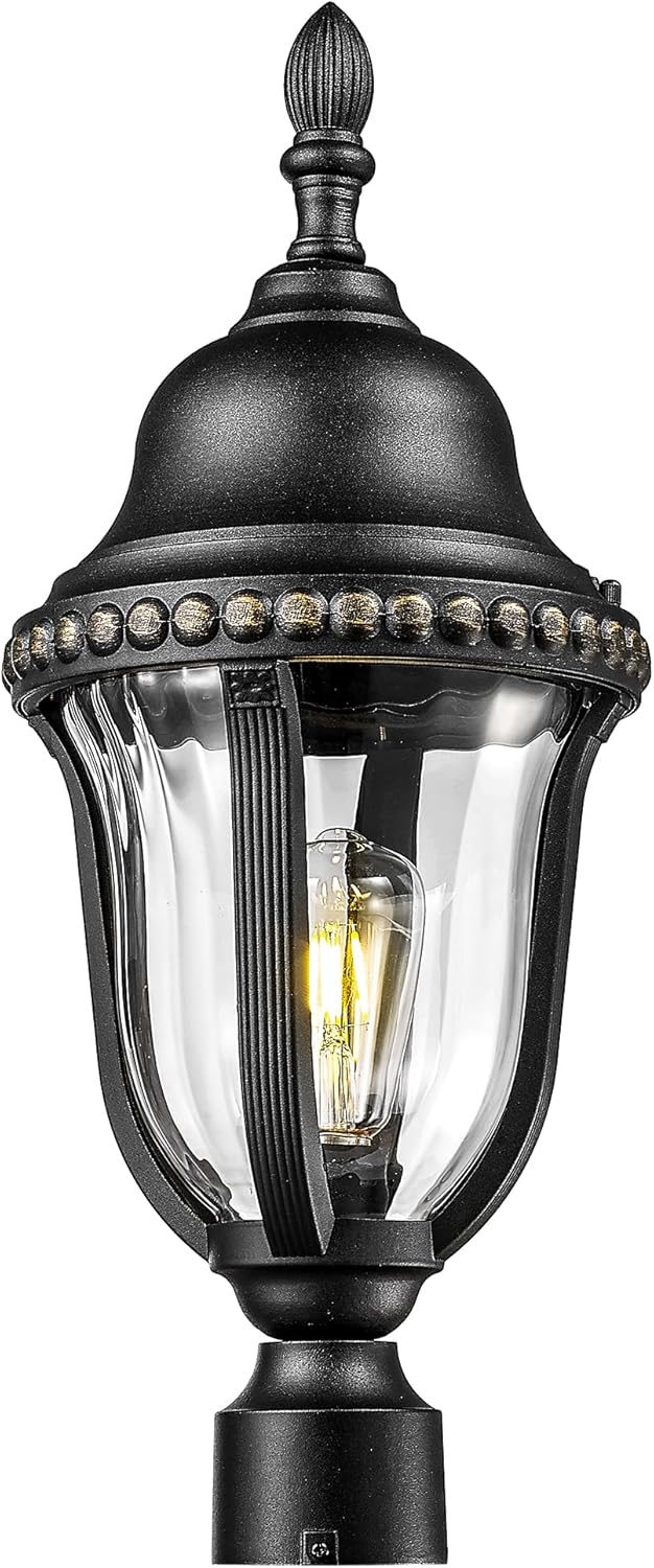 FEMILA Large Outdoor Post Light, 21" Outdoor Post Lighting Fixture Pole Lantern, Matte Black Aluminum with Clear Glass for Garden, Patio, Pathway, E26, 4FX80P BK