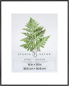 Studio Decor 16" x 20" Home Black Metal Float Picture Frame - Includes Pre-attached Hanging Hardware, Horizontal or Vertical Display - 1 Pack