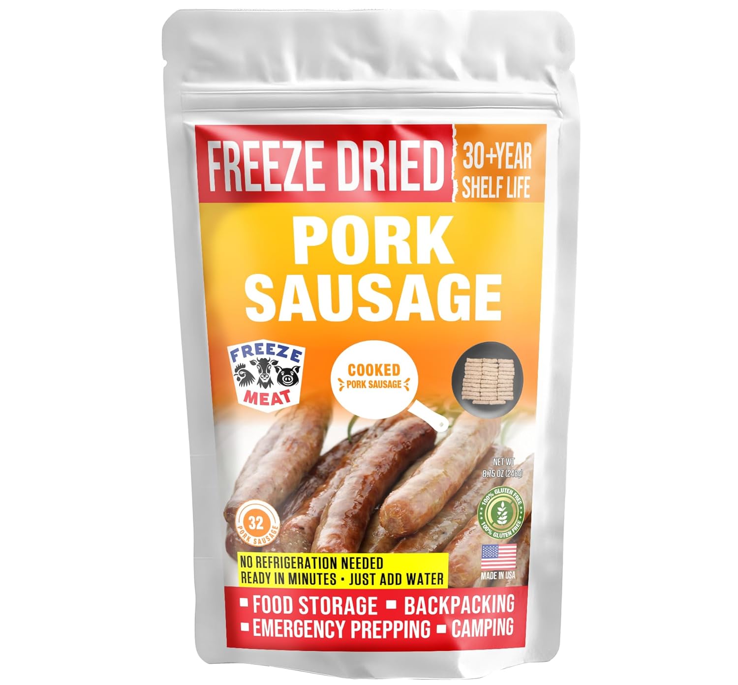 FREEZE DRIED PORK SAUSAGE LINKS Cooked | Family Pack, 2 lbs, 30-Year Shelf Life, No Refrigeration Needed | Perfect for Backpacking, Camping, Emergencies, and Food Storage |MRNA FREE - Freeze Meat - Preserving Your Future
