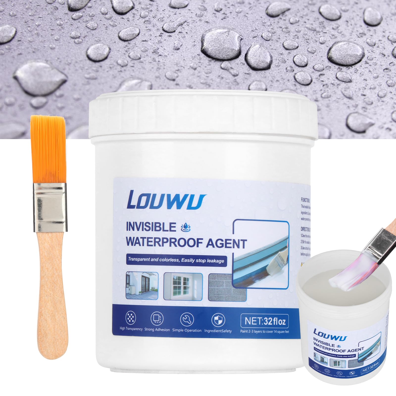 Transparentes Wasserdichtes Beschichtungsmittel, 1KG Wasserdichte Isolier-Dichtstoff-Emulsion, Unsichtbares wasserdichtes für Innen und Außen Wasserdichte Isolierversiegelung für Badezimmer, Toilette