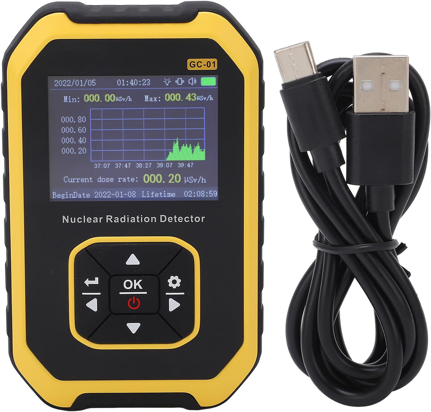 TUWEI Geiger Counter, Y Beta Gamma X Ray Radiation Monitor Meter with 3 Modes Alarm, USB Nuclear Radiation Detector Radiation Dosimeter for Personal RAD Safety