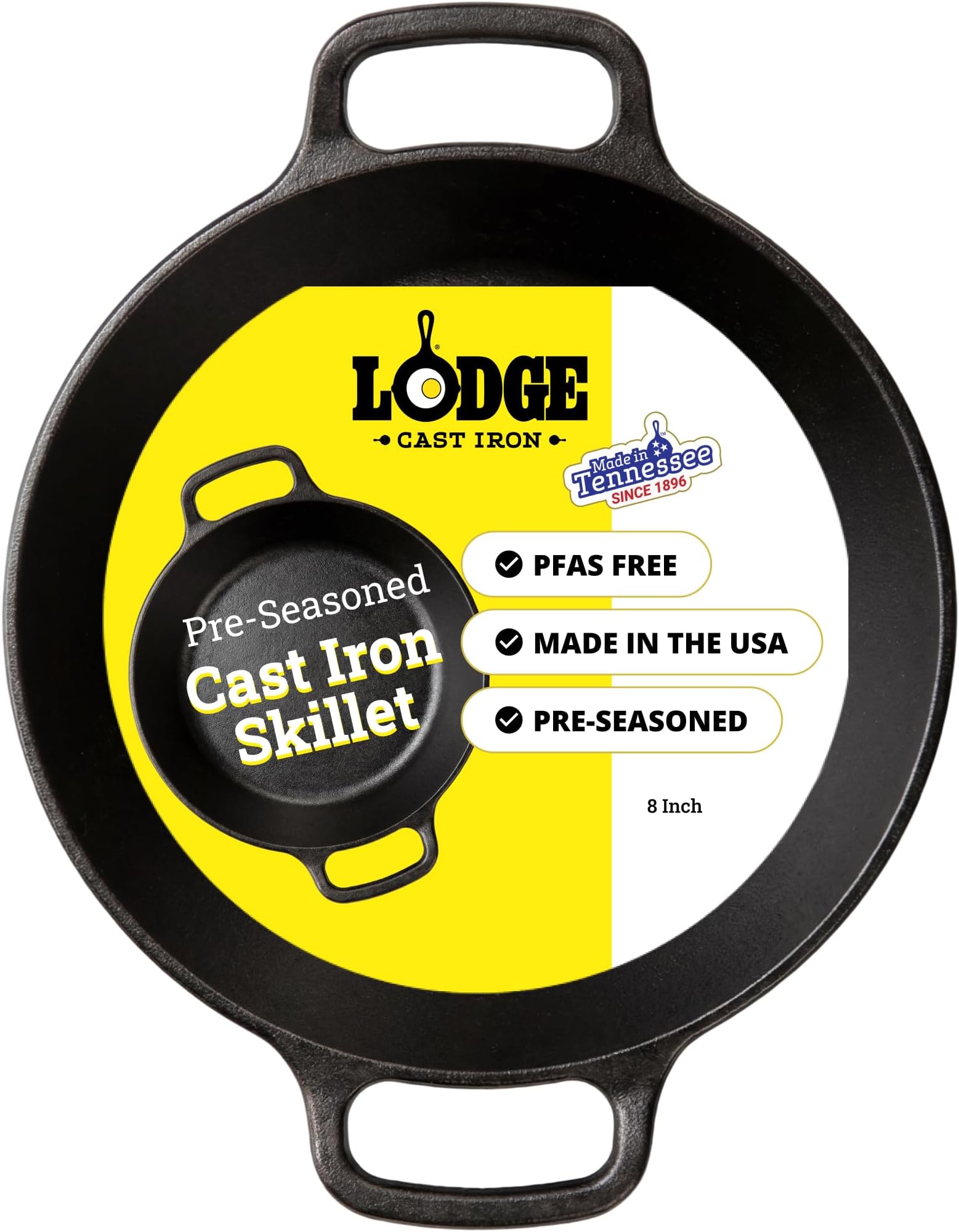 Lodge 8 Inch Pre-Seasoned Cast Iron Skillet - Dual Assist Handles - Use in th...