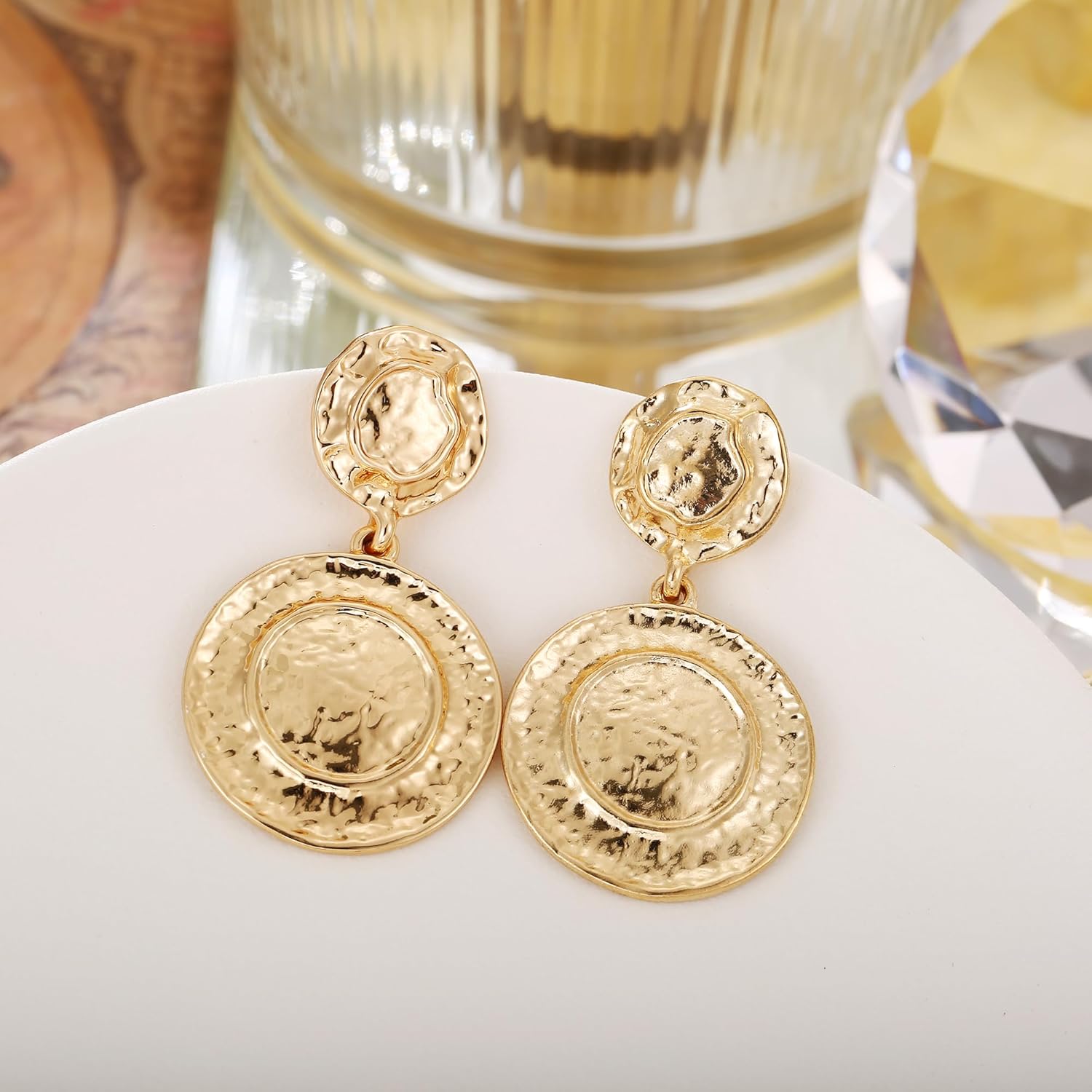 Hammered Disc Earrings for Women, Vintage Disc Earrings Drop Dangle Earrings Jewelry - Image 4