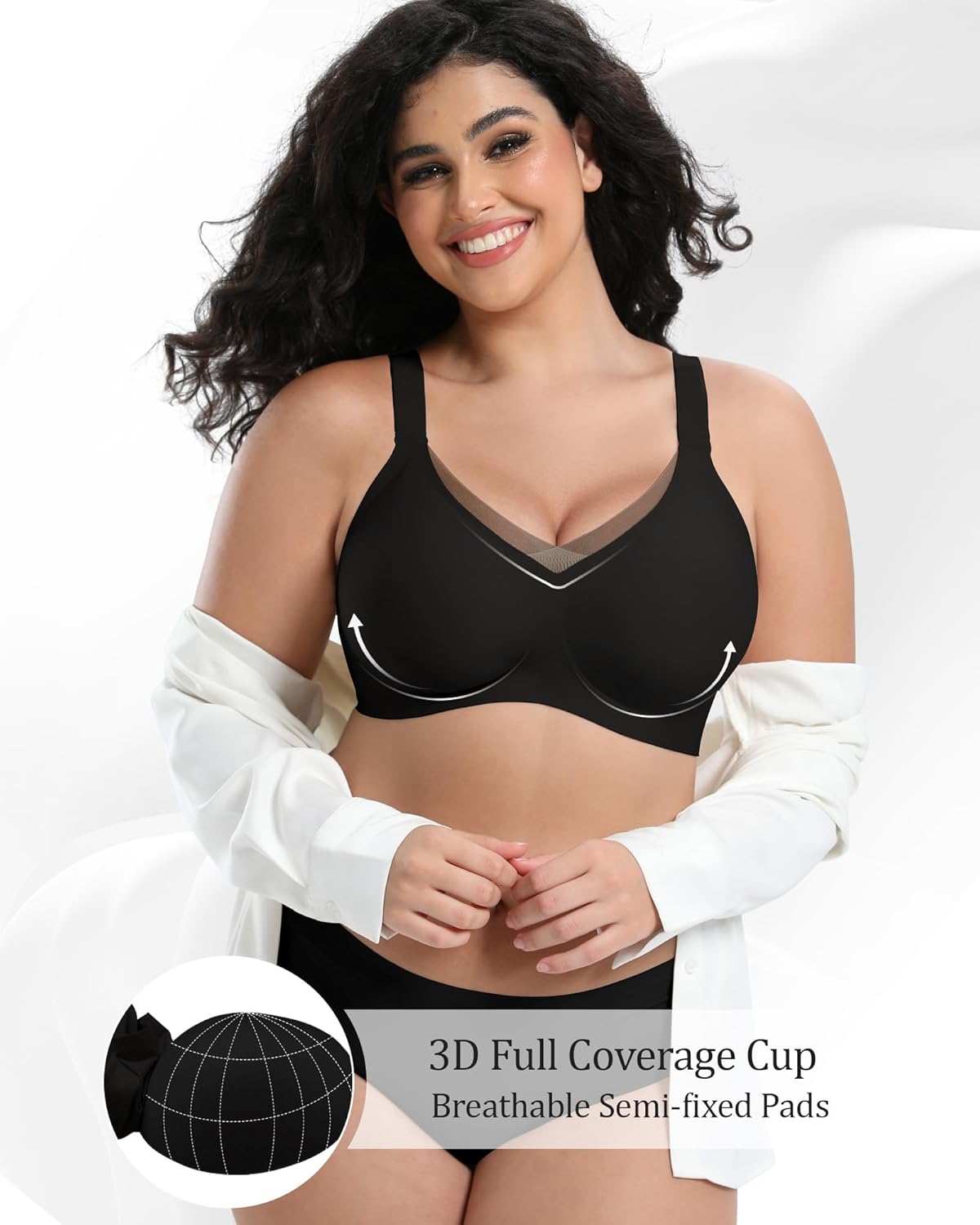 Gailife Womens V Mesh Wireless Bras for Women Full Coverage Seamless Padded Bras No Underwire T-Shirt Bra Bralette - Image 3