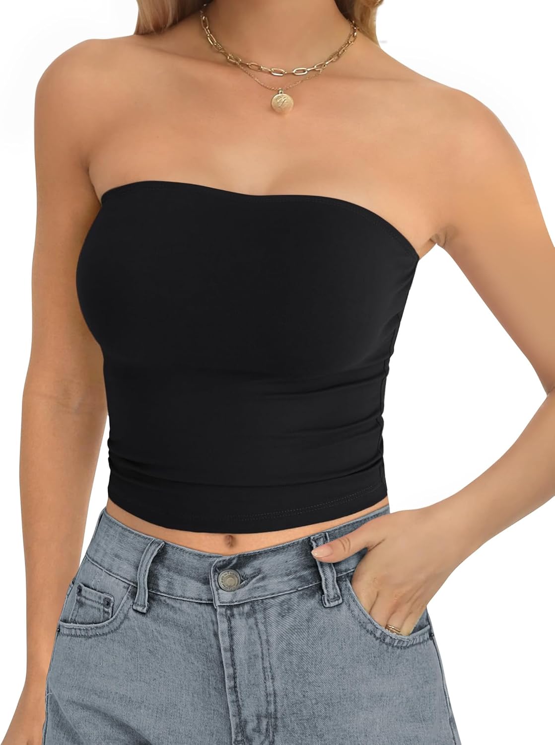AURUZA Tube Tops for Women, Strapless Double Lined Tank Tops, Sleeveless Going Out Backless Bandeau Summer Sexy Crop Top - Image 3