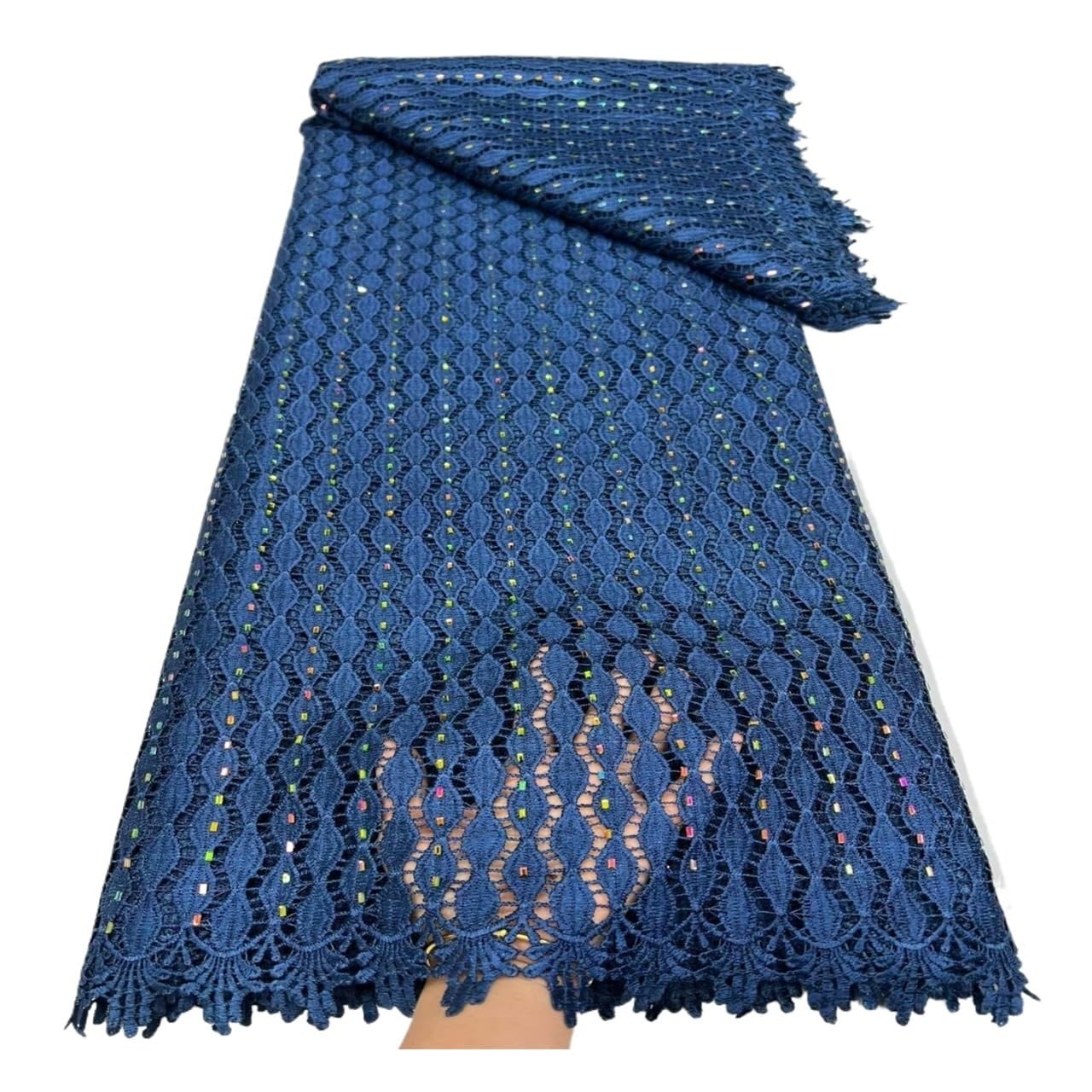Tela de encaje guipur con recorte diamantes imitación, 5 yardas | tela de encaje cortada a medida, tela de 47 pulgadas de ancho, costura qipao de ropa geométrica(Blue)