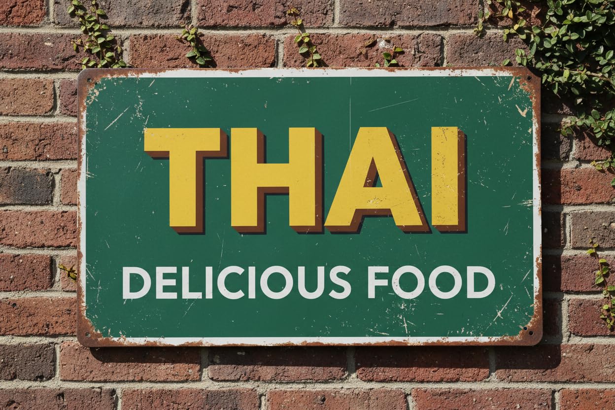 Wall Decor Thai Food | Full Color Sidewalk Display Sign Board With Metal Ground Stakes | 8x12Inch Vintage Signs Aluminum Plates Printed