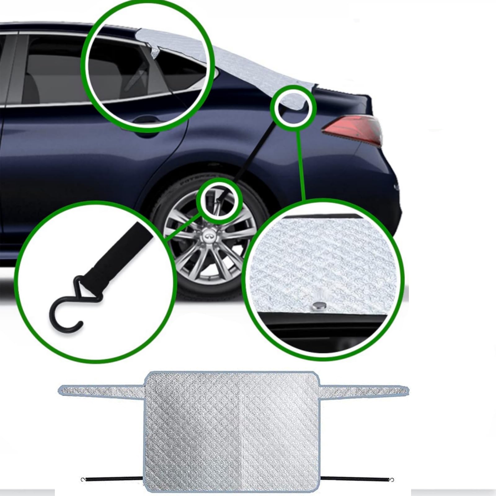 Copertura per lunotto posteriore auto, 140 x 80 cm, antivento, antigelo con 4 magneti, 2 elastici, copertura per lunotto posteriore universale per la maggior parte delle auto e dei SUV