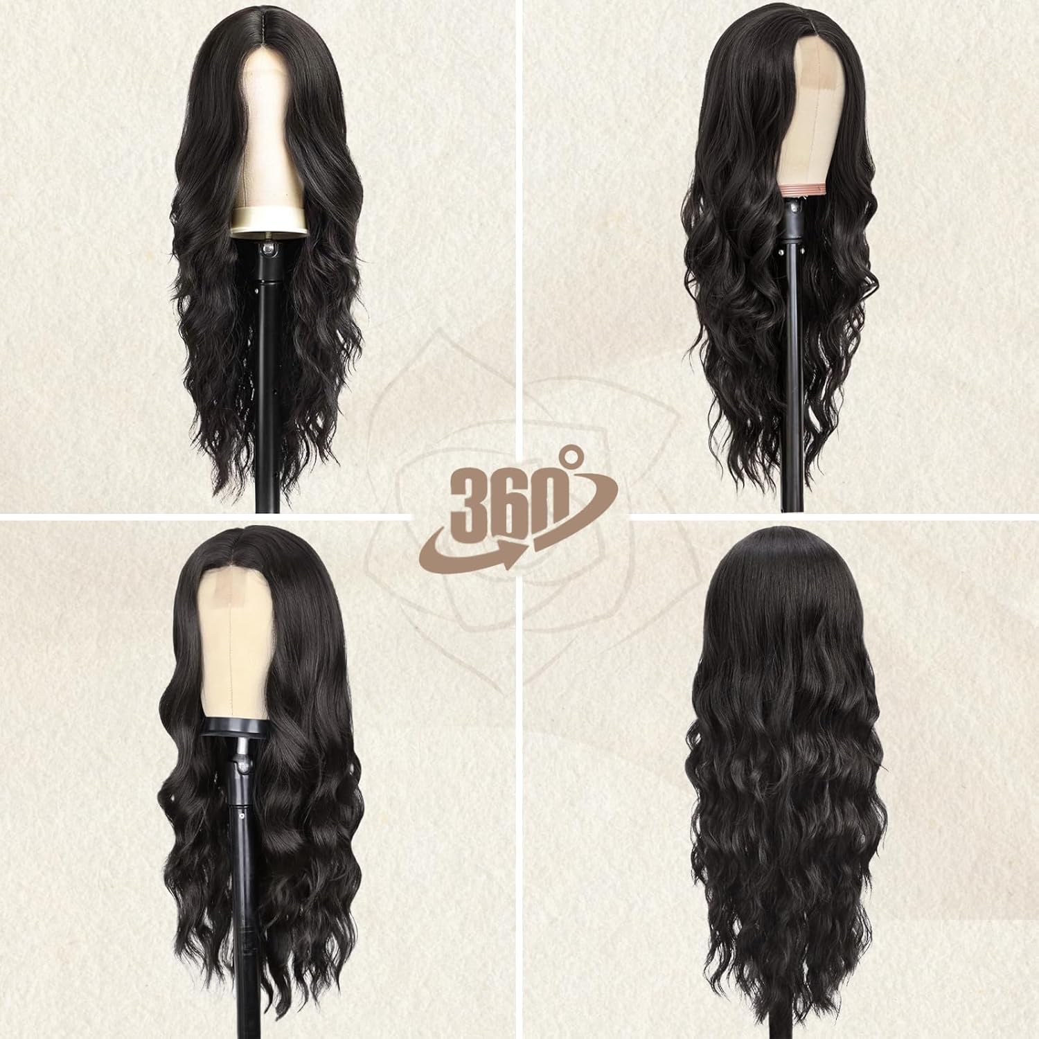 BARSDAR Long Wavy Black Wig - Long Wavy Middle Part Black Wig for Women - 26 Inch Natural Looking Thick Soft Synthetic Hair Replacement Wigs Daily Party Halloween Costume Wigs - Image 5