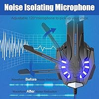 Vista 47 de BENGOO G9000 - Auriculares estéreo para juegos para PS4, PC, Xbox One PS5, cancelación de ruido, auriculares sobre la oreja con micrófono, luz LED