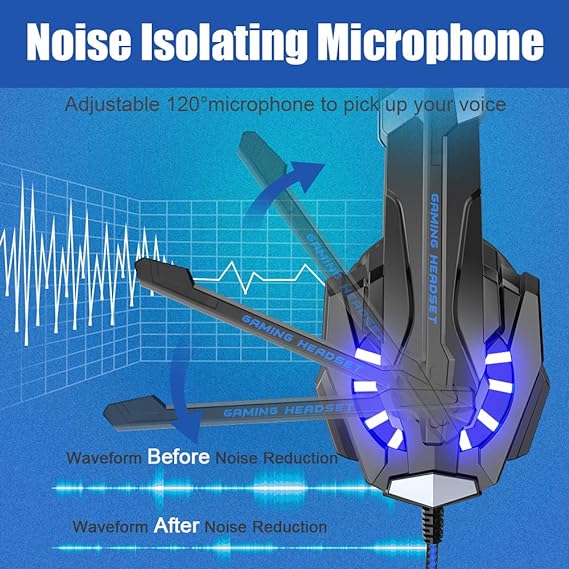 BENGOO G9000 Stereo Gaming Headset for PS4 PC Xbox One PS5 Controller, Noise Cancelling Over Ear Headphones with Mic, LED Light, 7.1 Surround Sound, Soft Memory Earmuffs for Nintendo Xbox Series X|S