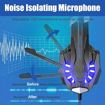BENGOO G9000 Stereo Gaming Headset for PS4 PC Xbox One PS5 Controller, Noise Cancelling Over Ear Headphones with Mic, LED Light, 7.1 Surround Sound, Soft Memory Earmuffs for Nintendo Xbox Series X|S