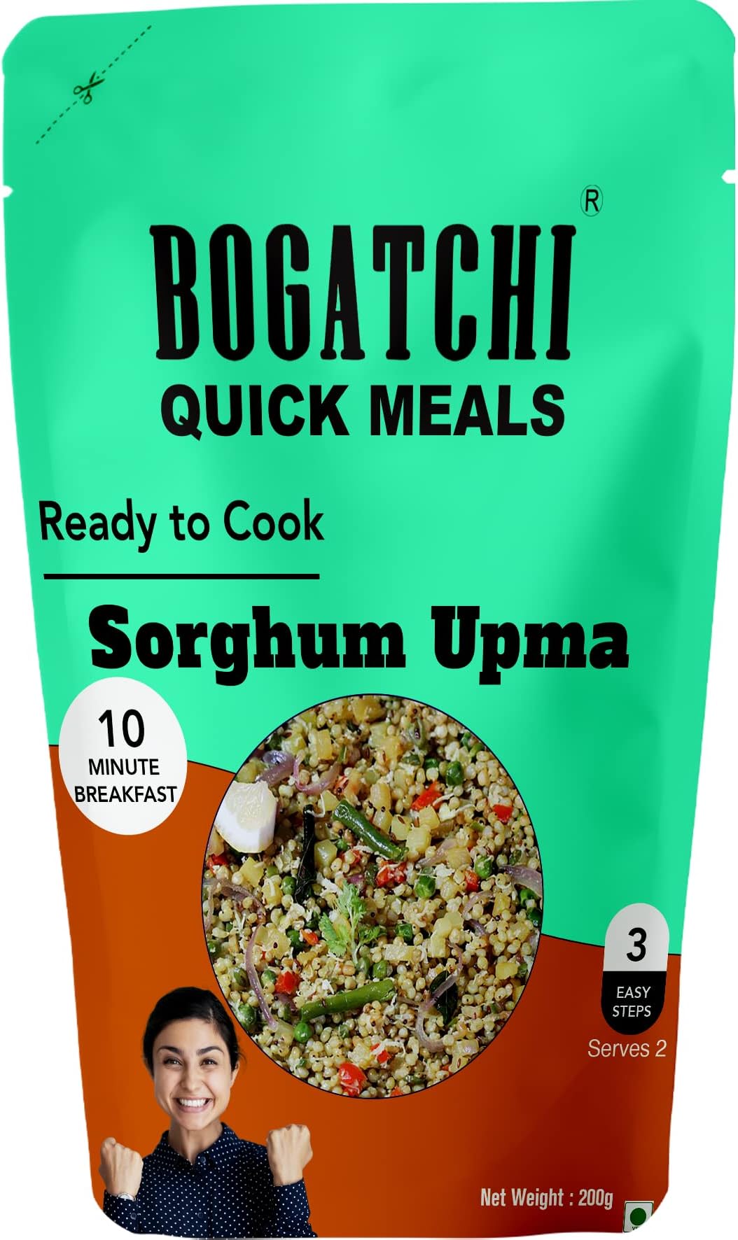 BOGATCHI Jowar UPMA - Ready to Cook AUTHENTIC Sorgum Millet UPMA snacks - 200 g, Ready to Eat Meal and Tasty Instant Meal, 100% Natural Ingredients, No Preservatives, No Artificial Colours&Flavors