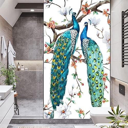 Miniatura 6 de Peacock Series - Película decorativa de privacidad para ventana, película de vidrio esmerilado, con control de calor, para oficina en casa, 23.6