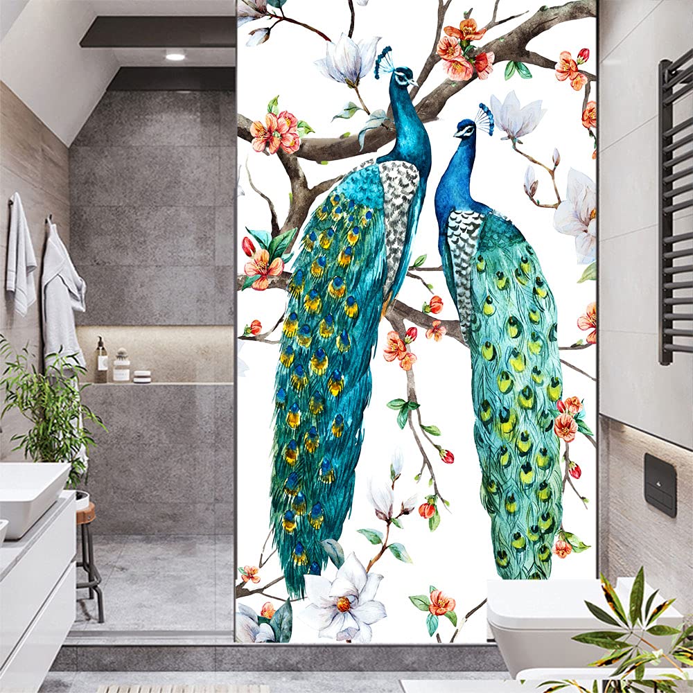 Peacock Series Decorative Privacy Window Film Frosted Glass Window Film Heat Control Glass Sticker for Home Office W34.6 x H59.1(88x150cm)