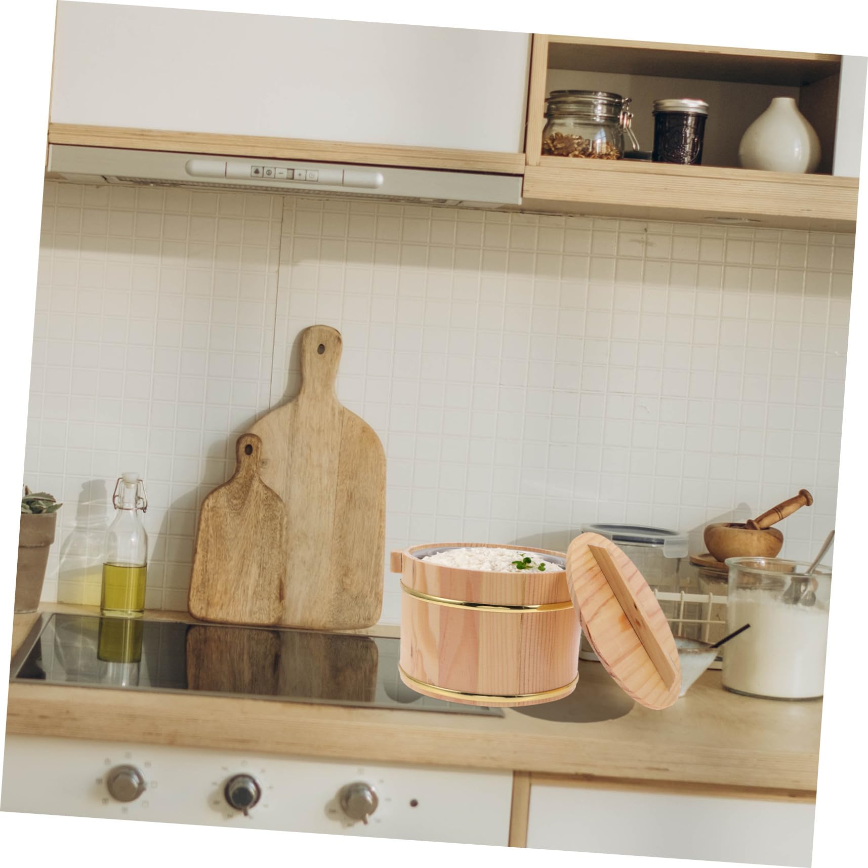 Vasca Tradizionale Giapponese per Riso in Legno 18Cm Coperchio e Manico Casuale Secchiello per Riso al Vapore Adatto a Ristoranti e Preparazioni Casalinghe Stili multipli