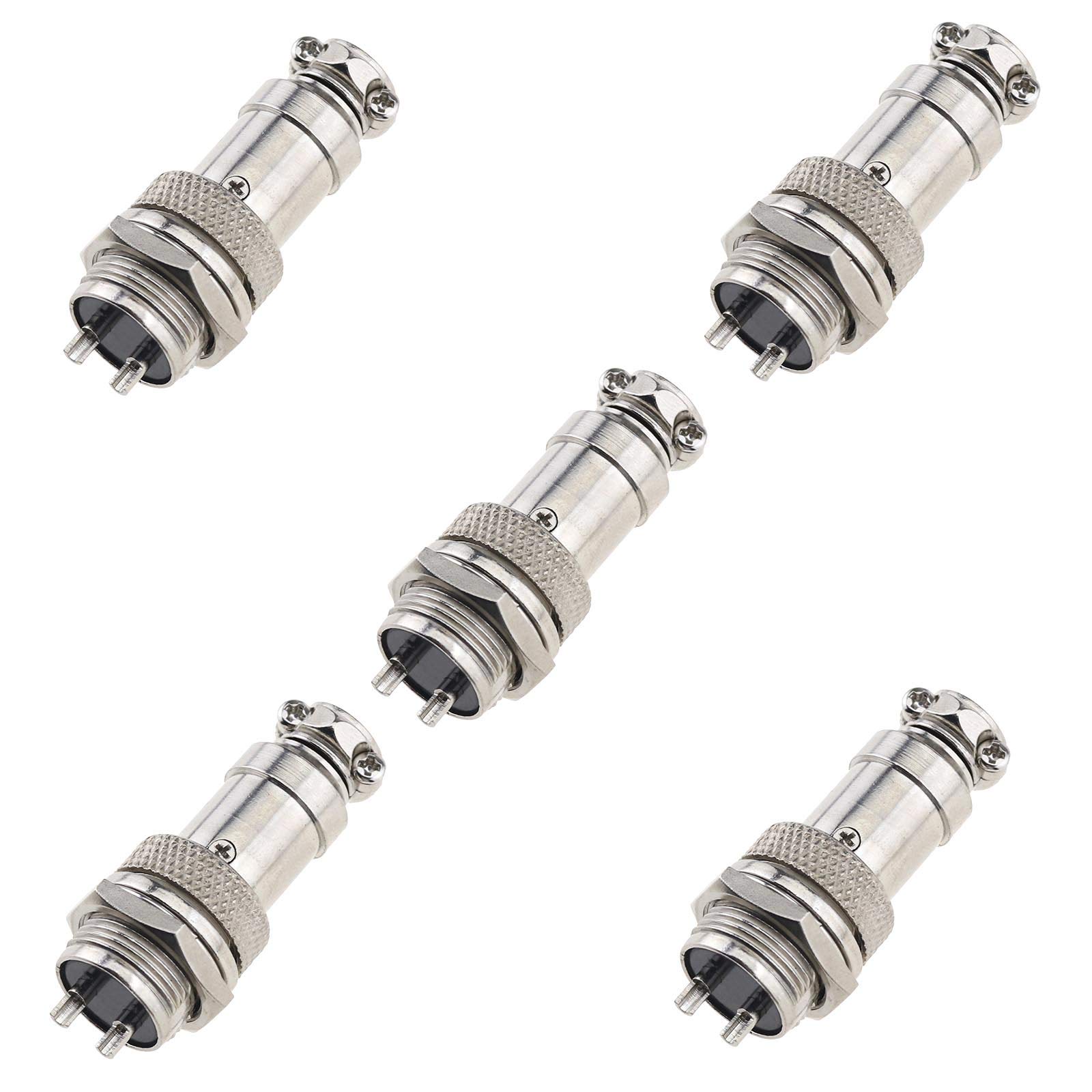 5 Sets GX16-5 Aviation Connectors – 5-Pin Male & Female Panel Mount, 16mm Hole, Stainless Steel