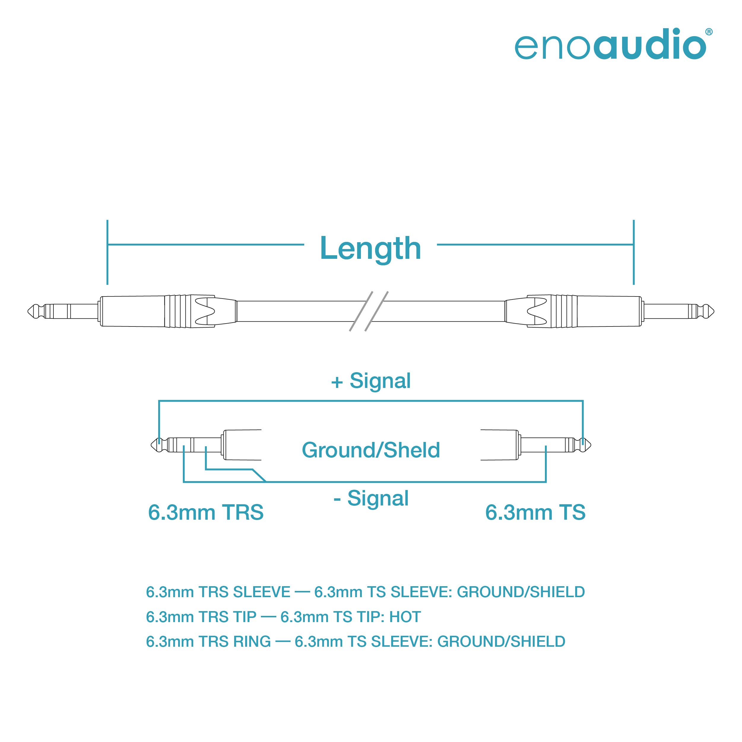 enoaudio Mogami 2534 Quad Unsymmetrische - Symmetrische Kabel | Neutrik Gold 6,3mm TS klinke - 6,3mm TRS klinke, 5,0 m