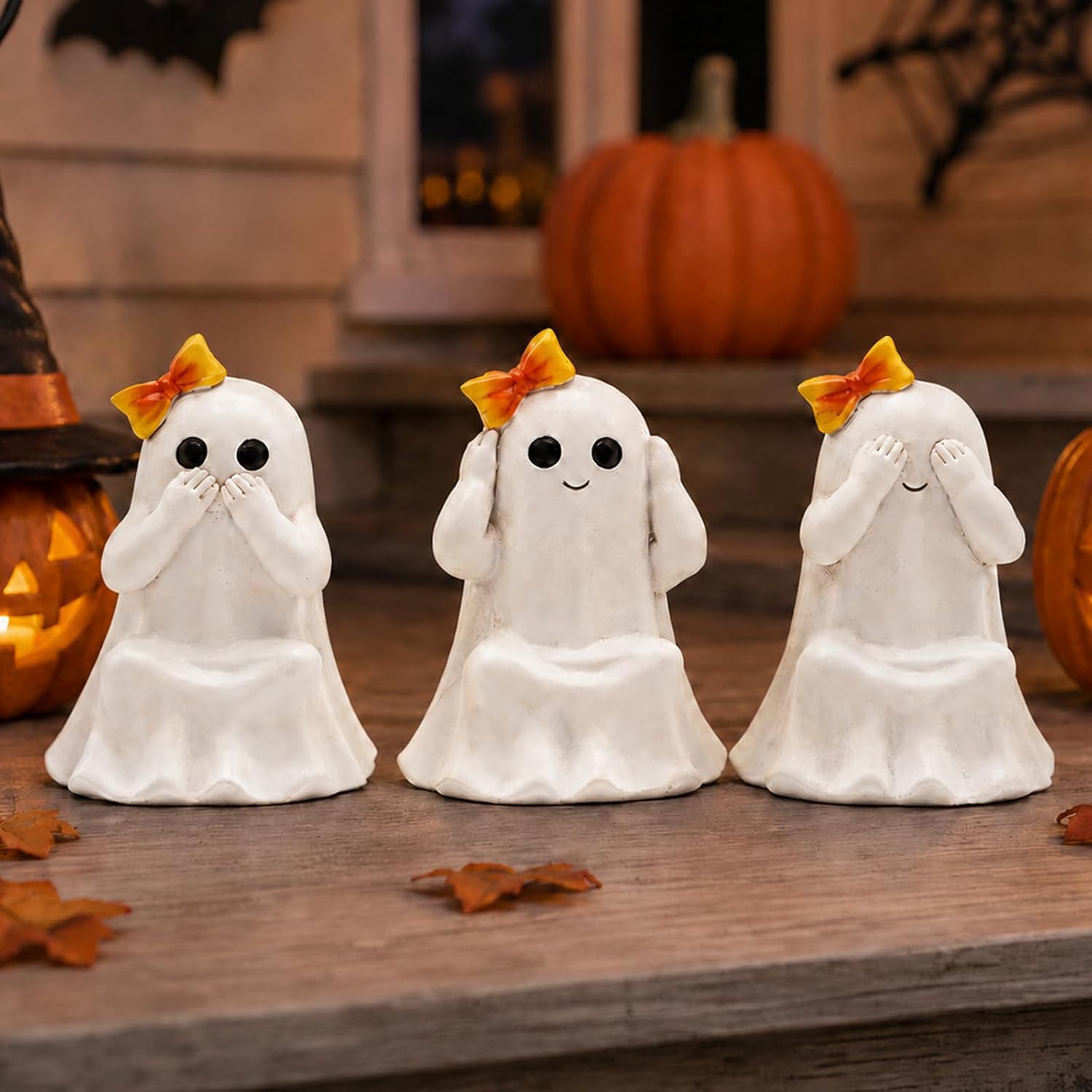 Set 3 Mini Halloween Ghost Garden Ornaments, Gifts for Halloween Party