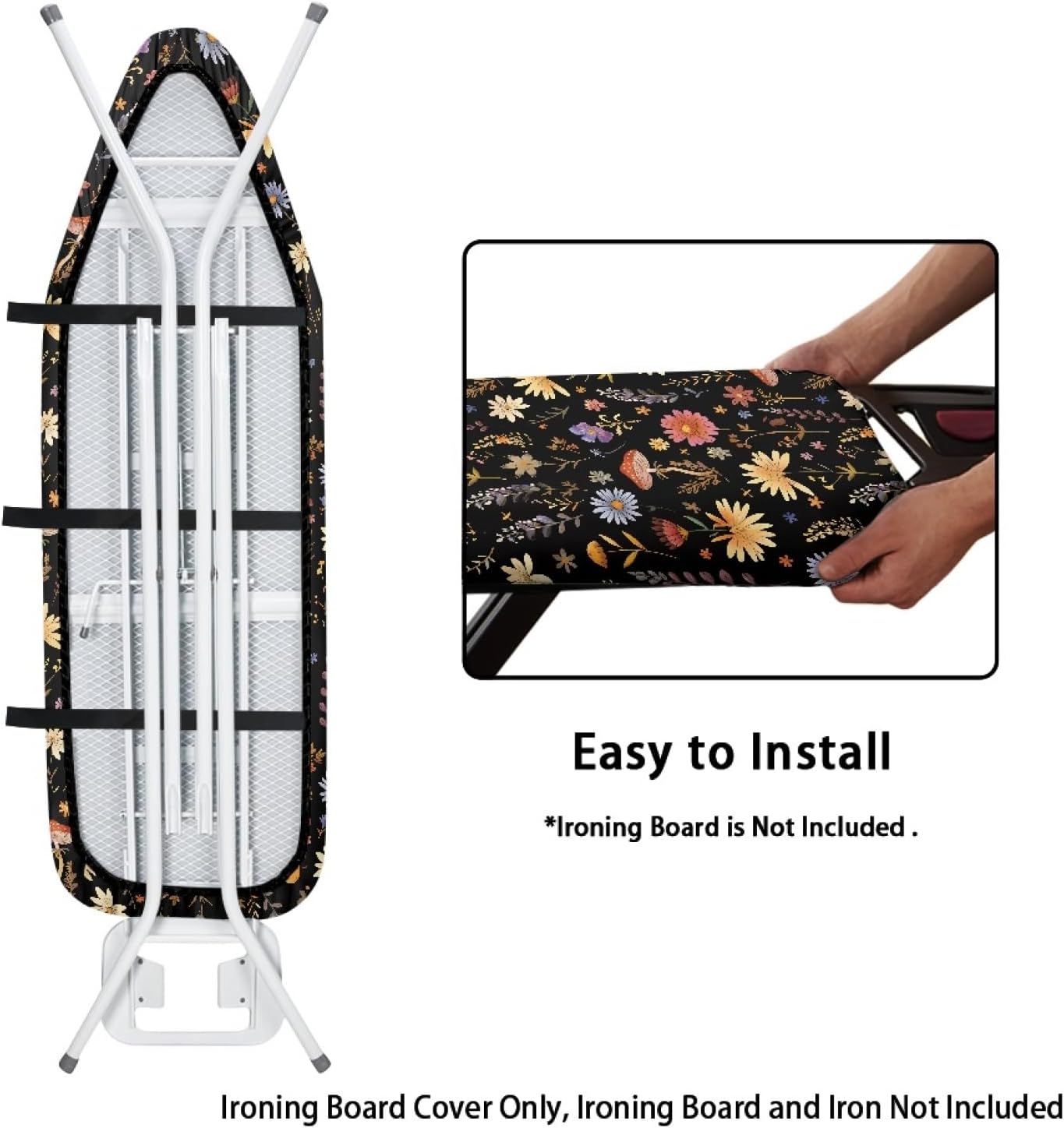 Flowers Ironing Board Cover,16"x55" Standard Ironing Board Cover with Elastic Edge and Hook and Loop Fasteners, Scorch & Stain Resistant, Polyester Home Ironing Board Covers, Blush Floral Wash