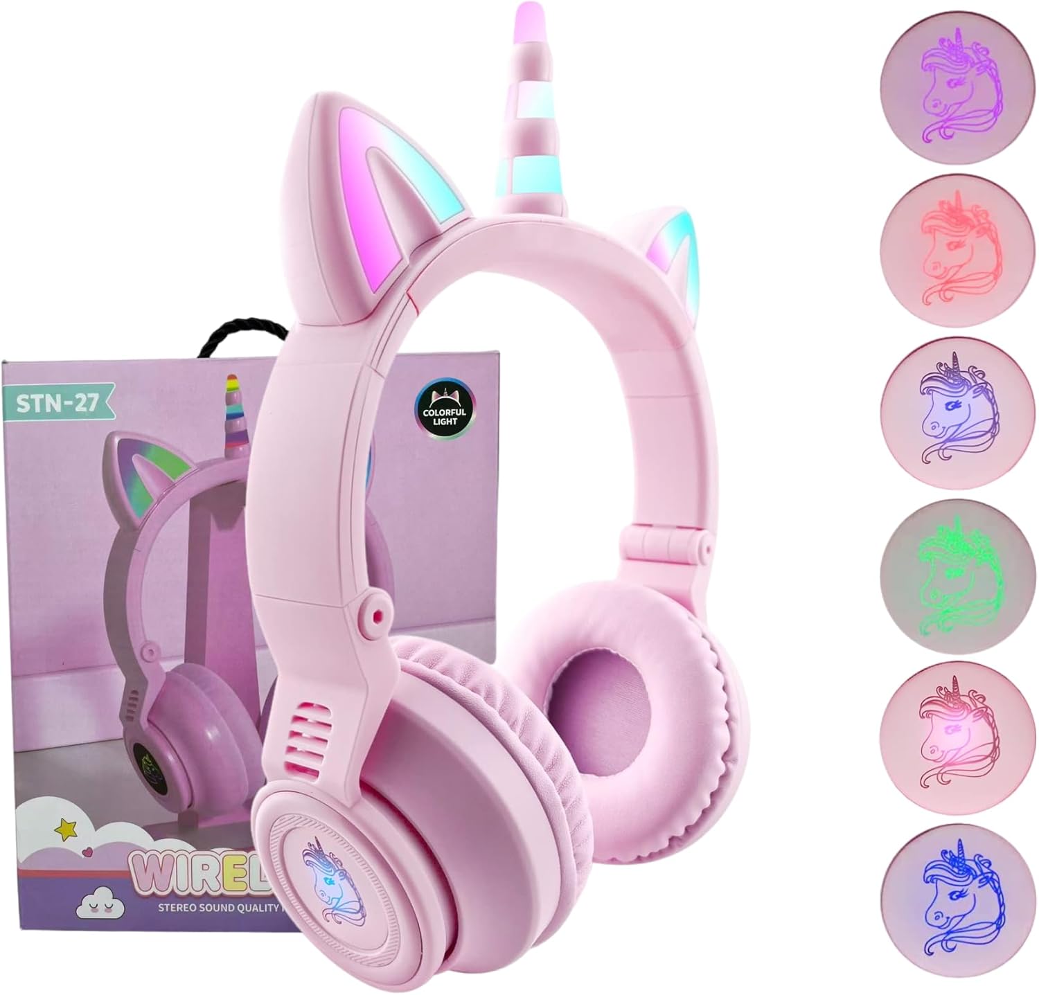 Unicorn Kids Headphones for Girls, Unicorn Bluetooth Headphones Foldable for Girls Toddlers Tablet/pad/Amazon fire,Light Up Kids Wireless Headphone Birthday Gifts (Purple Pink) - Image 9