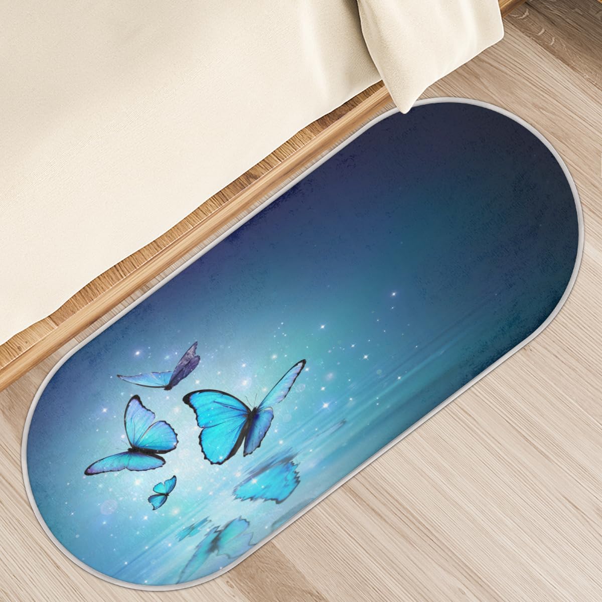 Tapis à poils longs doux TropicalLife 50x120cm motif papillons bleus