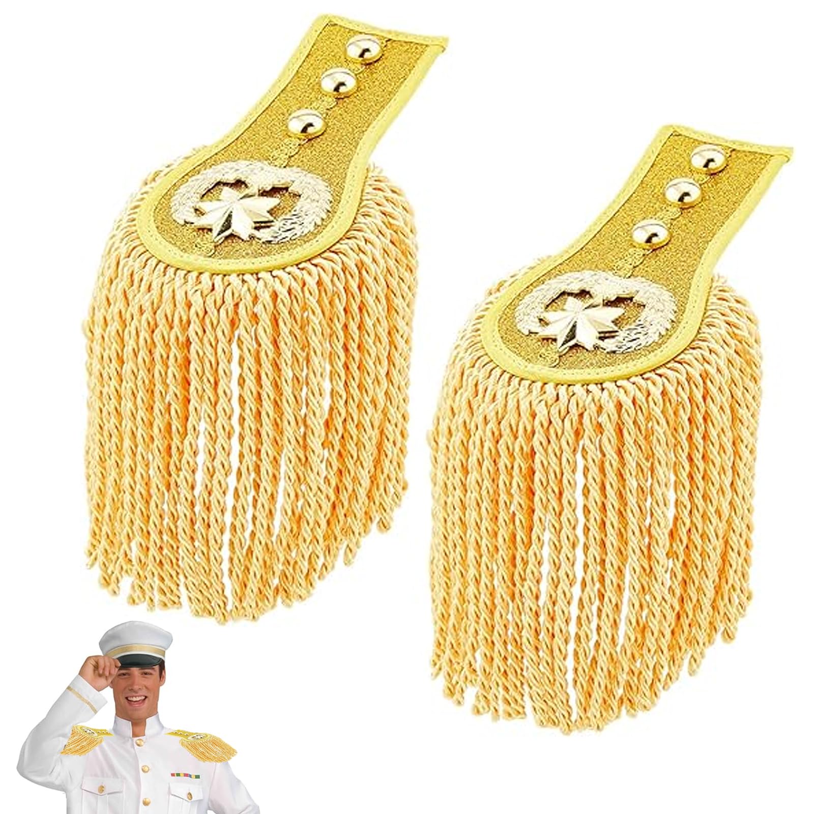 Tarqite 1 Pair Gold Fringe Epaulettes, Fringe Epaulettes Shoulder, Detachable Tassel Shoulder Boards for Cosplay Costume Carnival Party Stage Performance