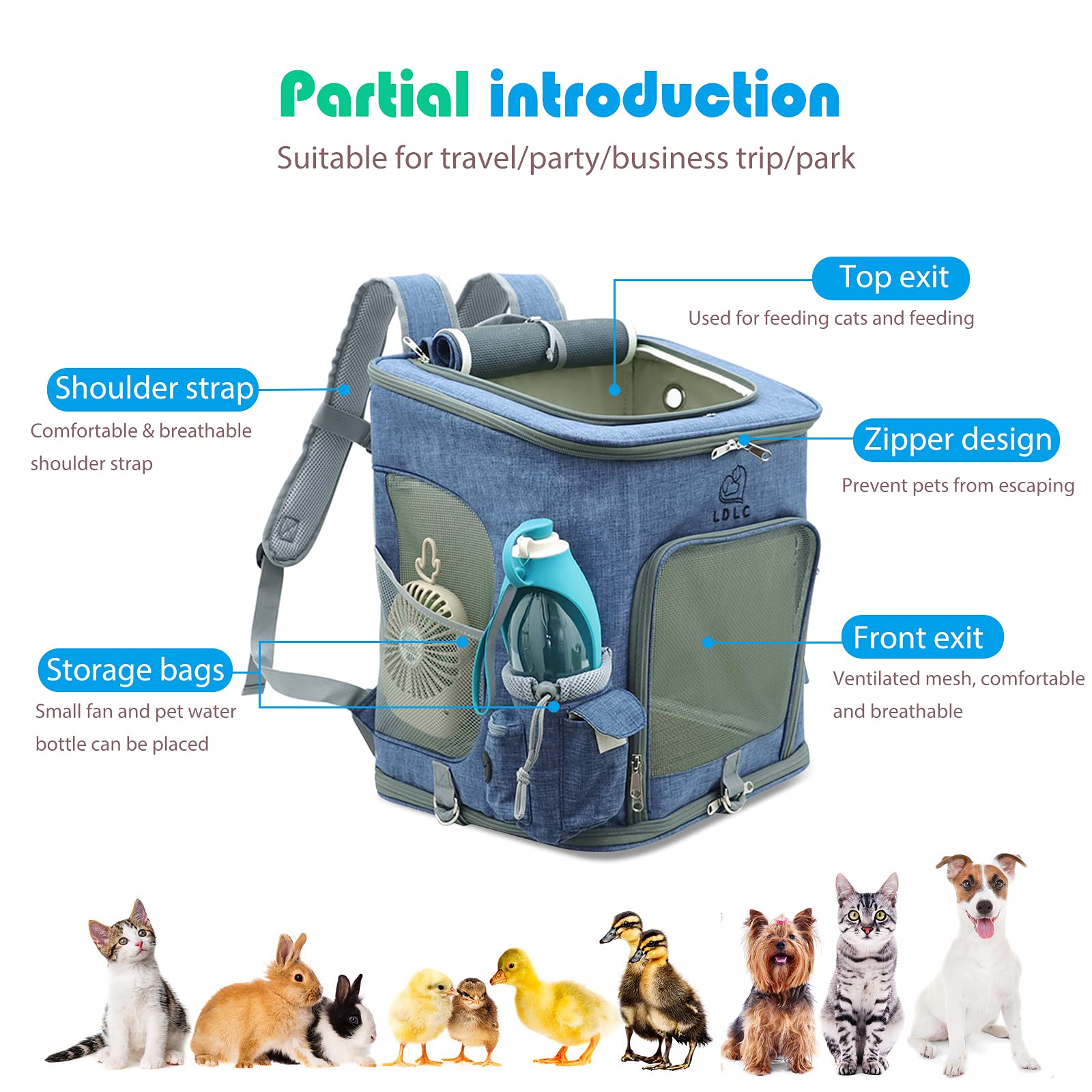 PETCUTE Zaino per Cani e Gatti,Traspirante Borsa Trasportino Cane con Struttura Solida,Pieghevole Borsa Trasportino per Cani con Materasso Morbido,Tracolla Regolabile,Carico Massimo 10kg
