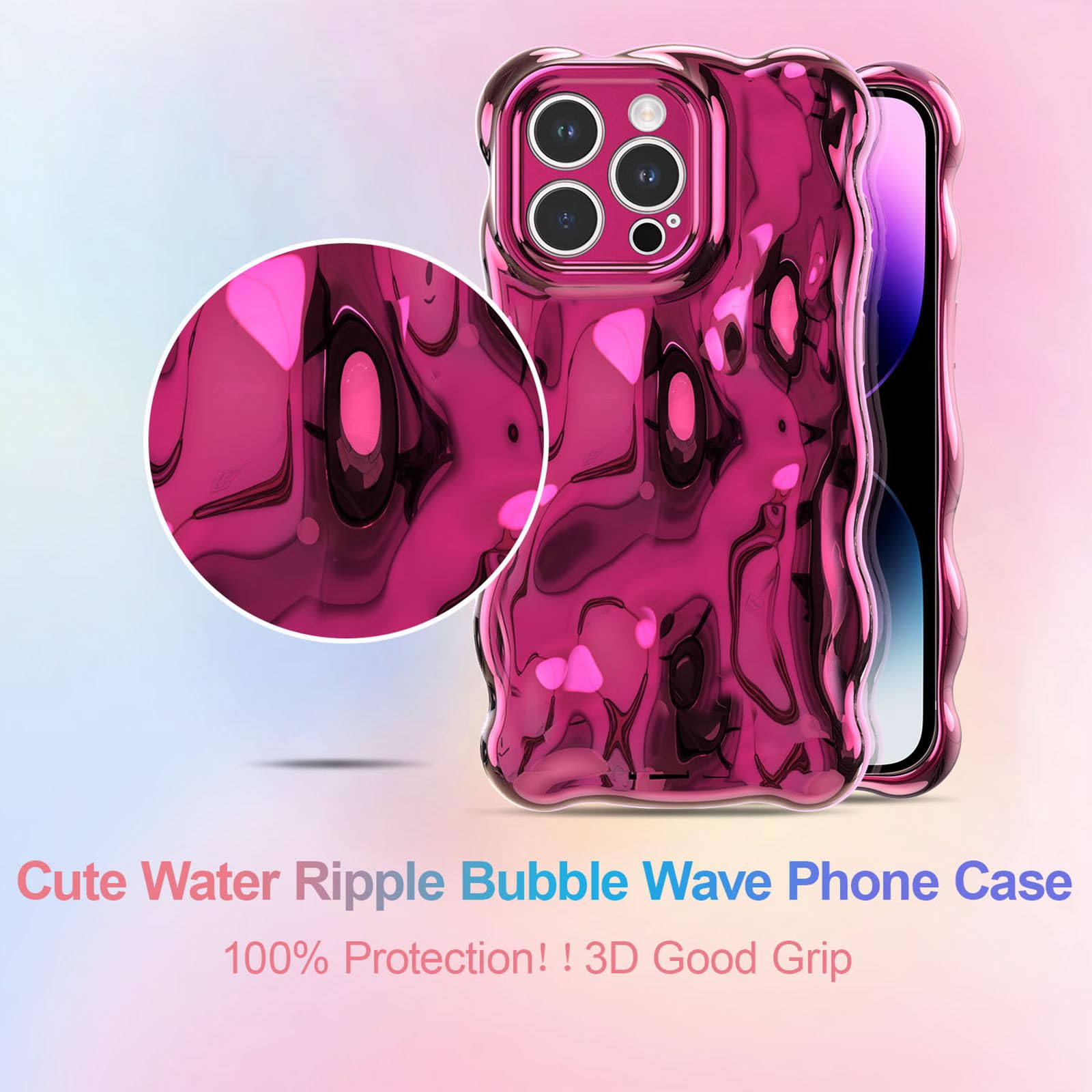 UEEBAI Case For IPhone 17 Pro Max, Cute Solid Color Curly Wave Shape Shockproof Soft TPU Bumper Phone Cover, Candy Water Ripple 3D Silicone Slim Pretty Case Non-yellowing Cover-Silver - View #6