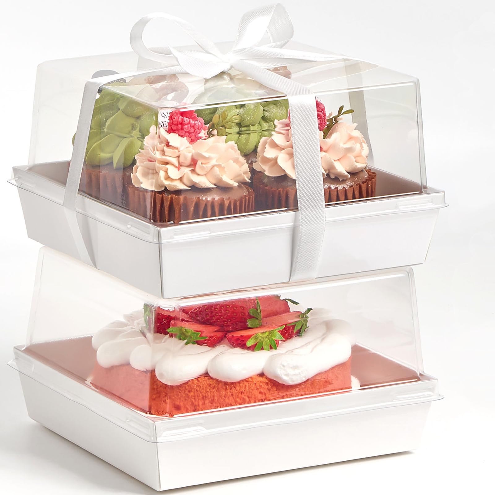 Ocmoiy Cajas para tartas con tapas transparentes de 7 x 7 x 4 pulgadas, cajas de embutidos desechables, cajas de panadería con ventana, recipientes de alimentos para llevar, para pasteles, cupcakes,