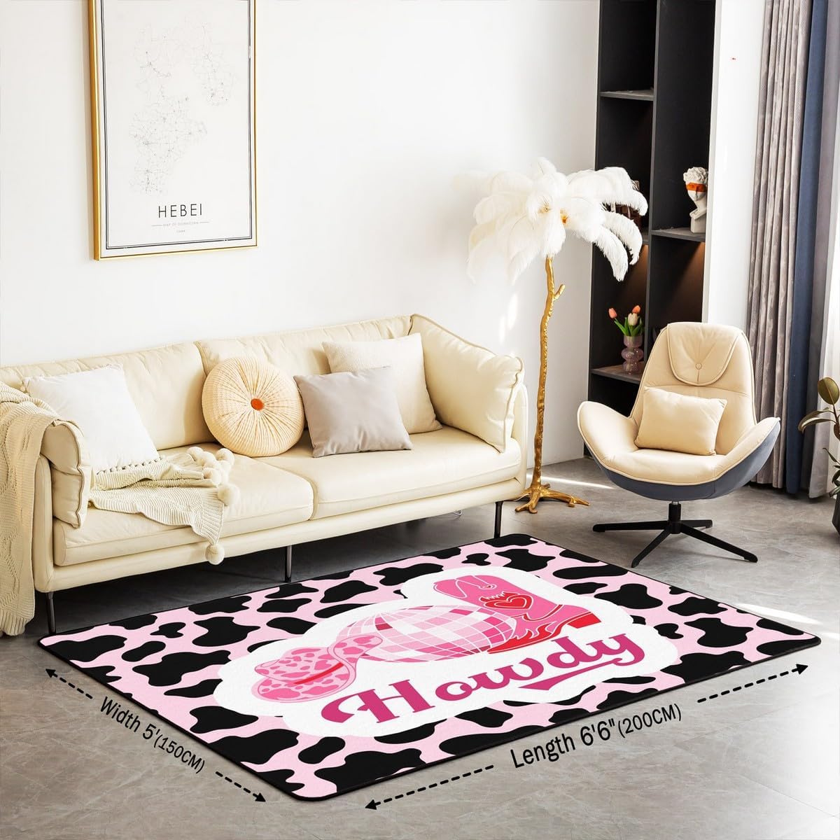 Feelyou Black Pink Western Area Rug 3x5 Kids Cowgirl Decorative Carpet for Boys Teens Disco Ball Cowboy Shoes Hat Western Living Room Rugs Cow Printed Indoor Floor Mat Room Decor