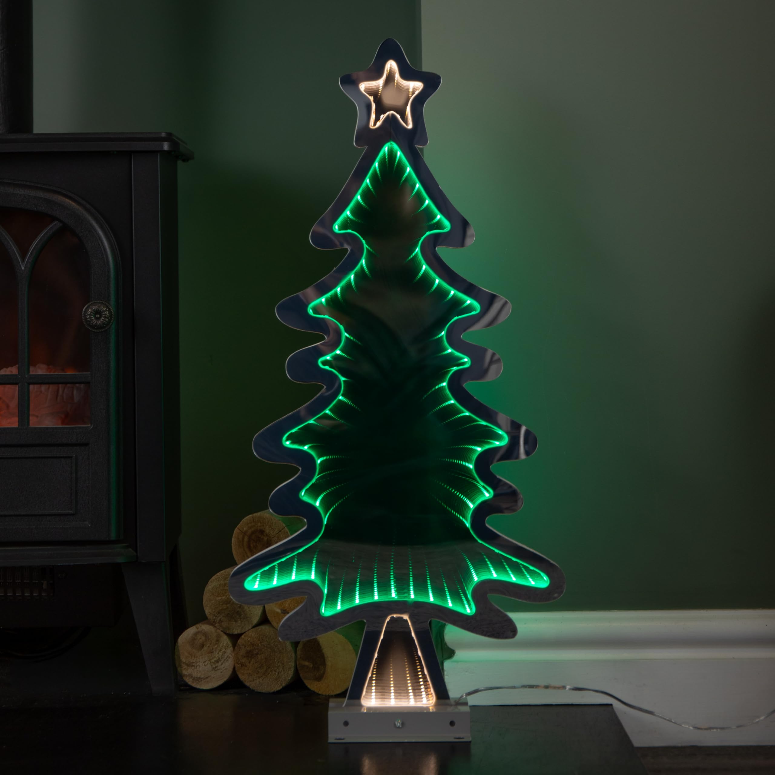 Samuel Alexander Unisex Green 60Cm Light Up Christmas Tree Infinity Decoration With Leds On Metal Base