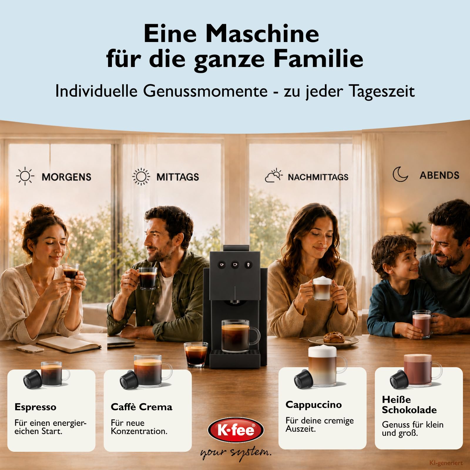 K-fee Square Machine à capsules pour café, thé et cacao | Machine à café compacte | Chauffage rapide | Réservoir d'eau de 0,8 l | 19 bars | Noir piano