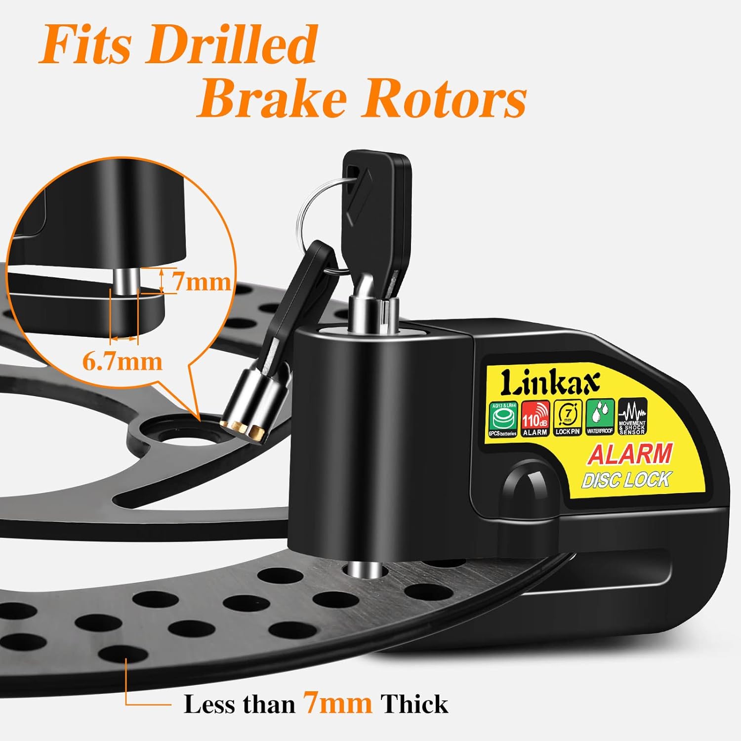 Motorcycle Alarm Disc Brake Lock, Accesorios para Motos, Linkax Motorcycle Locks Anti-Theft Security Wheel Lock 110dB Alarm Sound with Reminder Cable and Carry Pouch for Motorbike Dirt Bike Scooter : Automotive