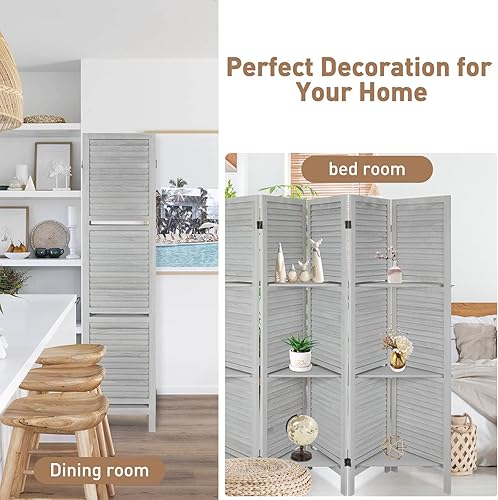 Miniatura 25 de Babion Divisor de habitación de 6 paneles, divisor de habitación de madera con estantes, separadores de habitación portátiles de 5.6 pies y 6