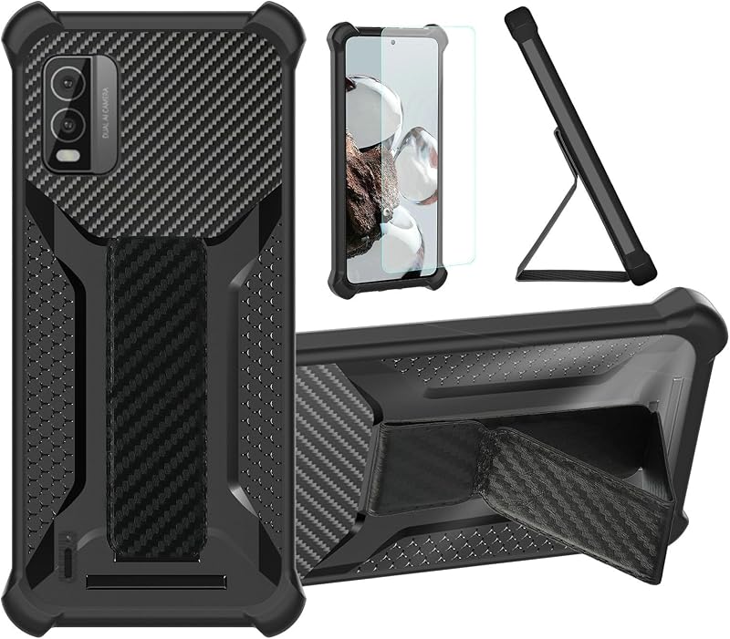 for Nokia C210 Case Compatible for Nokia C210 Phone Case Cover [with Tempered Glass Screen Protector] Hybrid Case [Folding Support Magnetic] [Frosted Anti-Fingerprint] Black