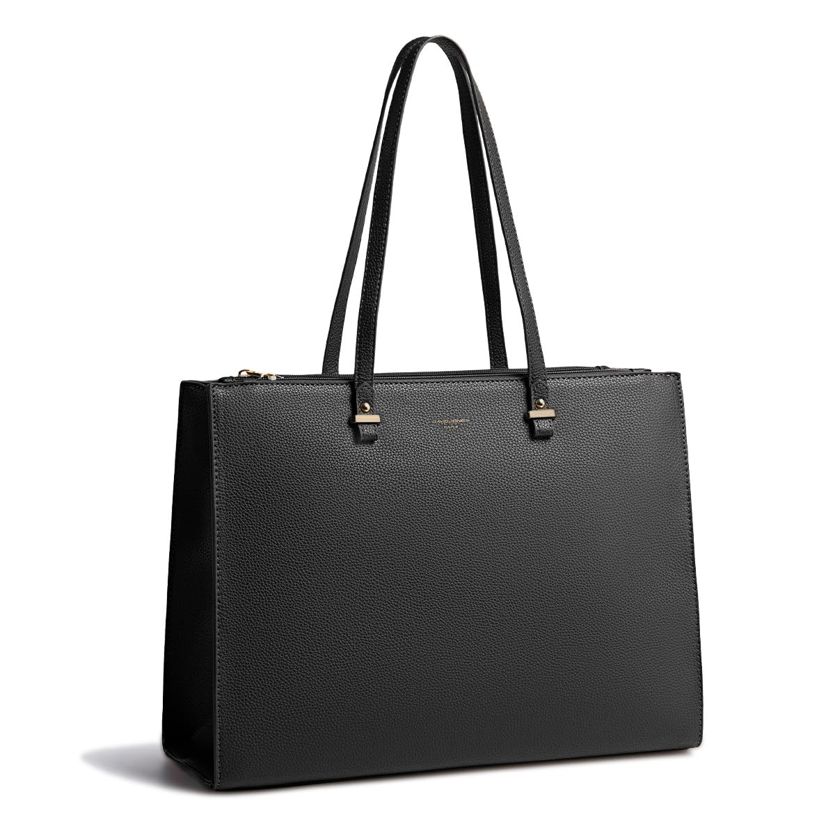 David Jones - Women's Large XL Tote Handbag - Shoulder Bag School School Work Business Size A4 - Faux Leather Shopper Long Handle Laptop Bag, Grainy Black, One Size