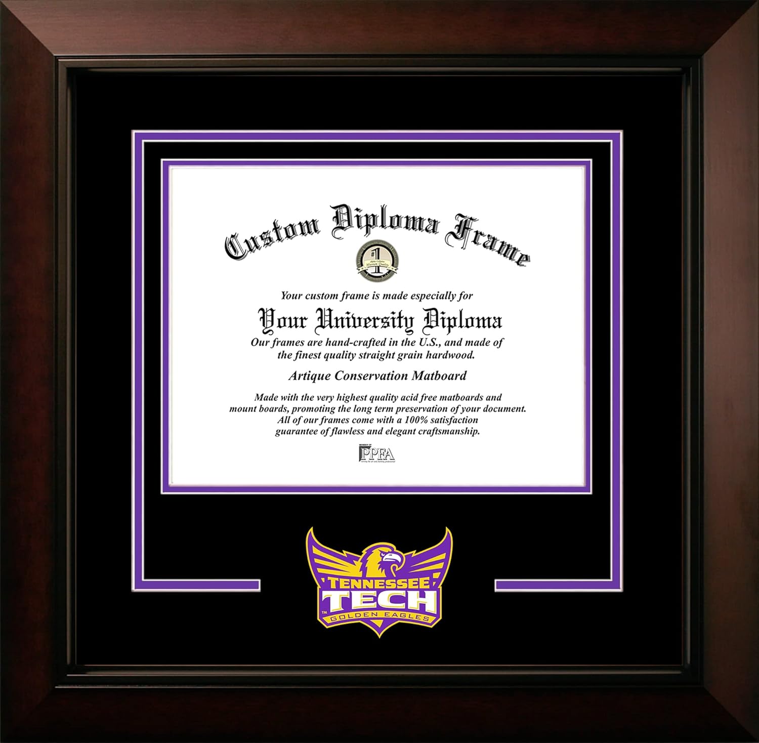 Campus Images Tennessee Tech Golden Eagles 11w x 8.5h Legacy Black Cherry Spirit Logo Diploma Frame