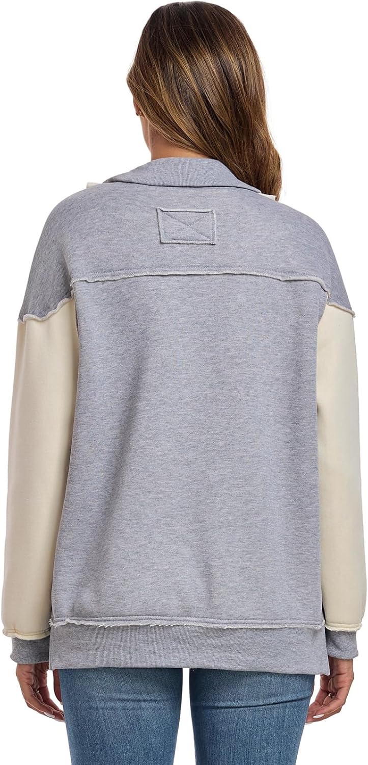 ALSOGO Women's Half Zip Oversized Sweatshirts Fleece Long Sleeve Colorblock Casual Pullover with Pockets 2025 Spring - Image 5