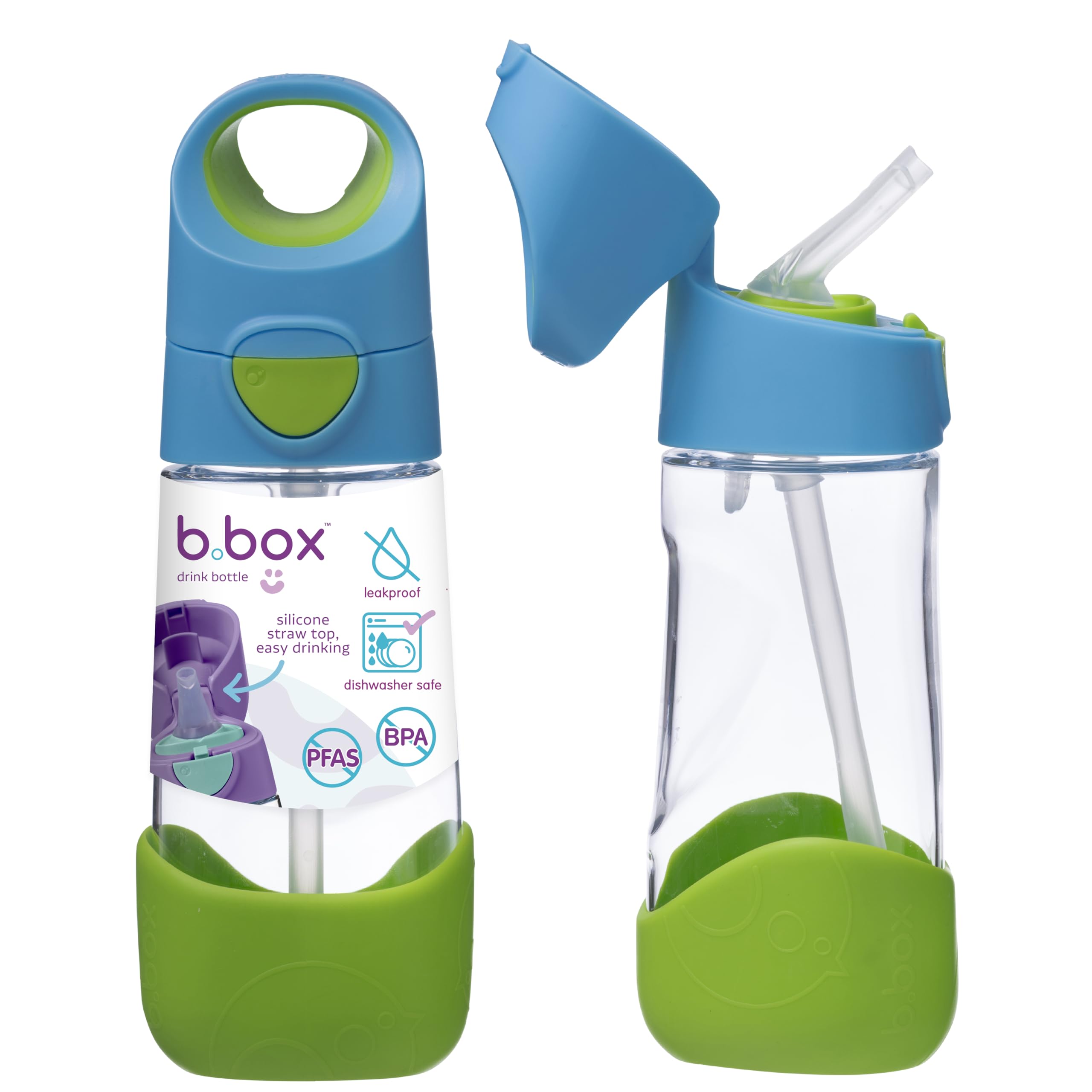 b.box TritanTM Butelka na napoje i wodę, łatwa do chwytania i szczelna pokrywka, fajny, nowoczesny, przyjazny dla dzieci design, najlepszy na kubek po niekapce, 450 ml (morska bryza)