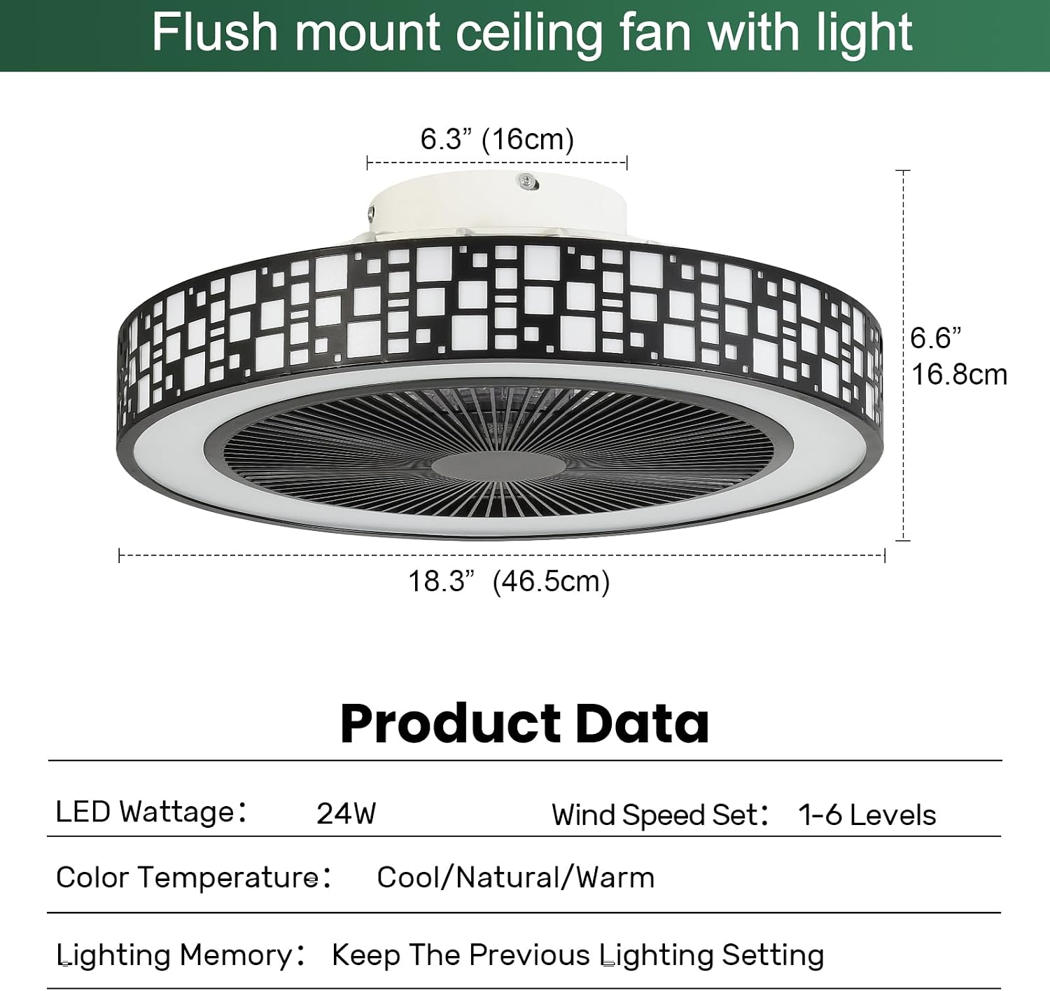 20 Inch Small Flush Mount Ceiling Fan with Lights, Cage Low Profile Ceiling Fans with Lights and Remote, Dimmable Farmhouse Dining Room LED fan light, Black Fandelier Bedroom Chandelier