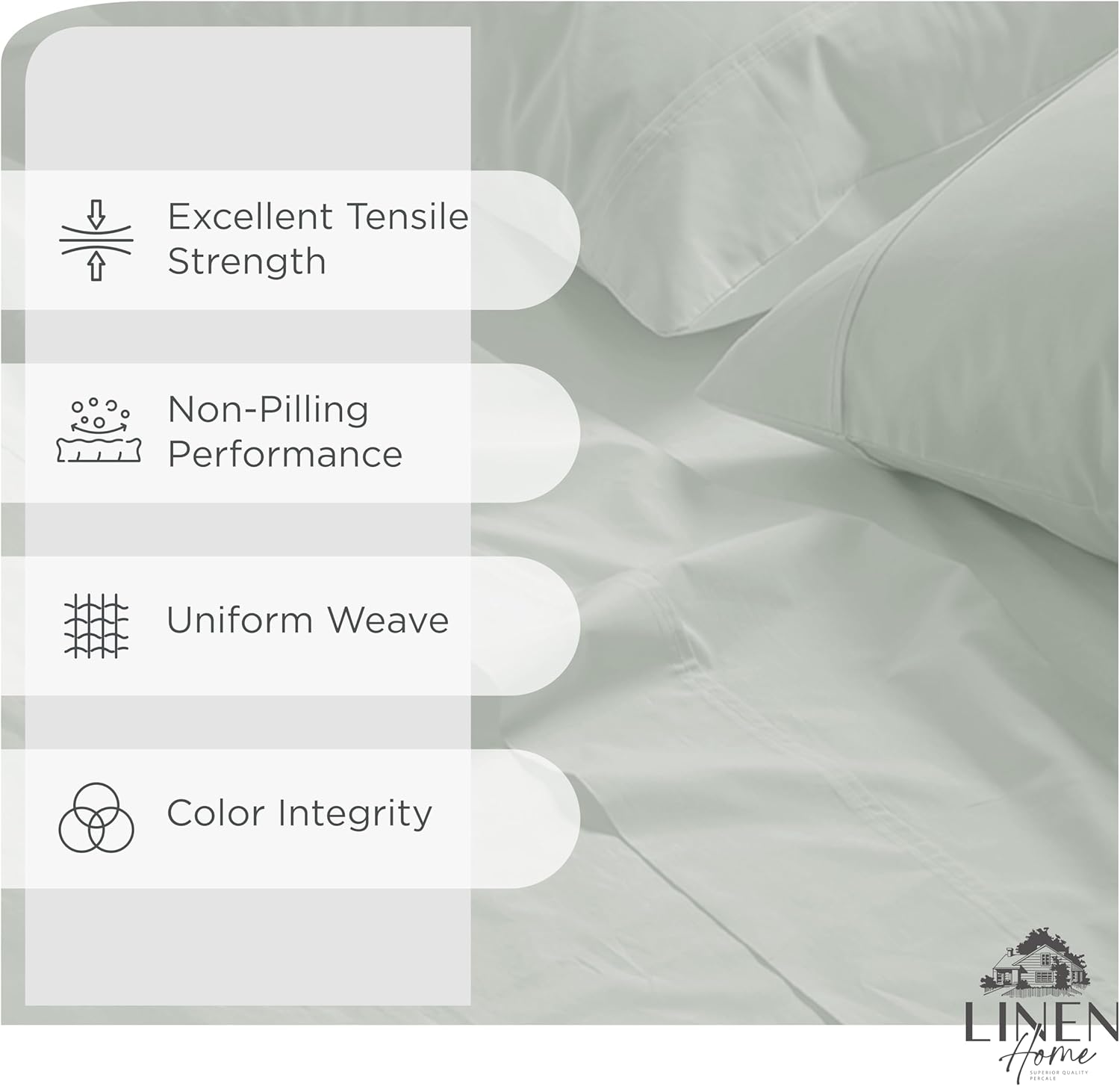 Linen Home 100% Cotton Percale Sheets Queen Size, Dove Grey, Deep Pocket, 4 Pieces Set - 1 Flat, 1 Deep Pocket Fitted Sheet and 2 Pillowcases, Crisp Cool and Strong Bed Linen - Image 2