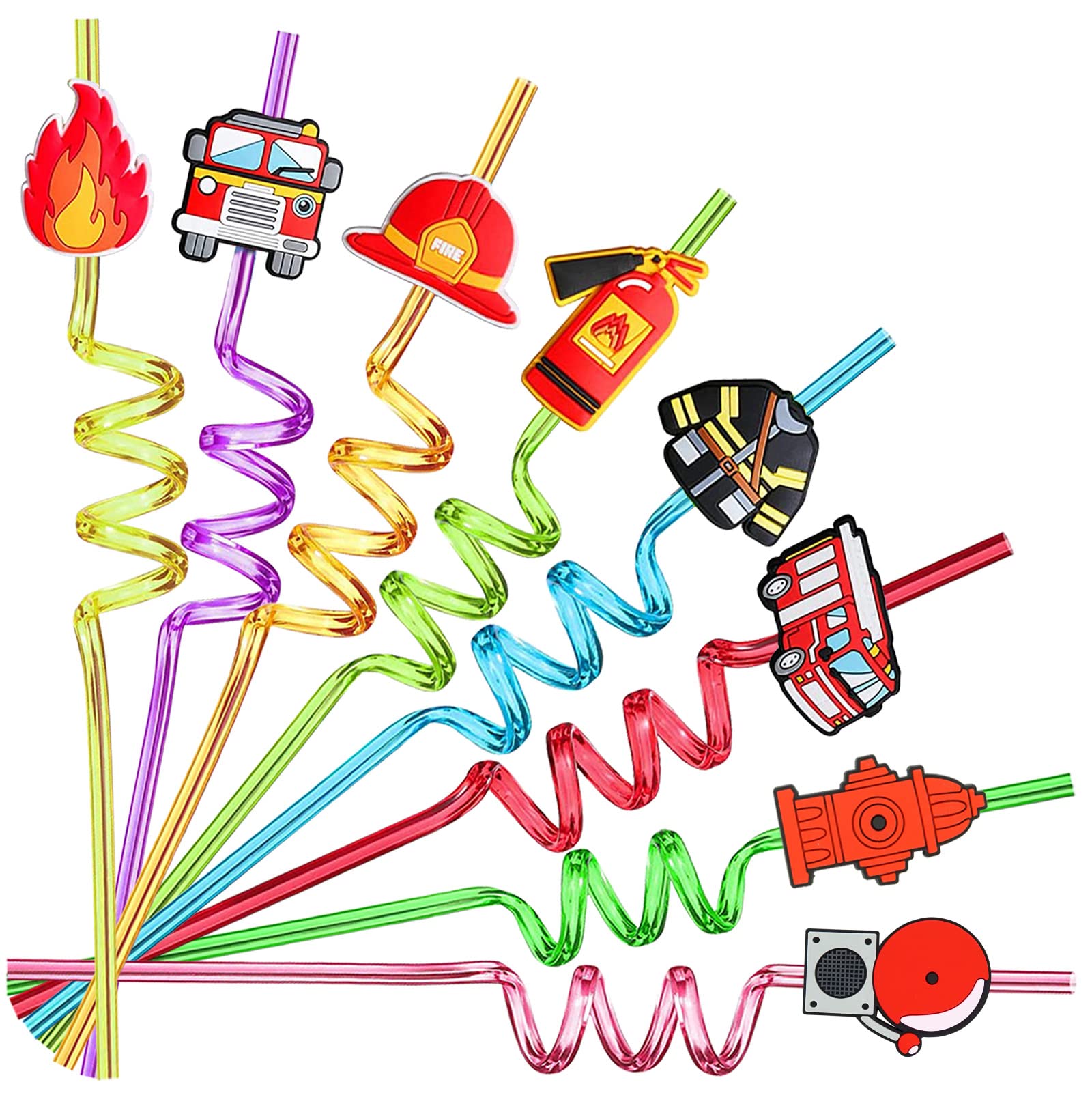 GREAWOD 24 PCS Fire Truck Party Favors Drinking Straws for Fire Truck Birthday Party Supplies,Suitable for fire truck themed party With 2 Pieces Straw