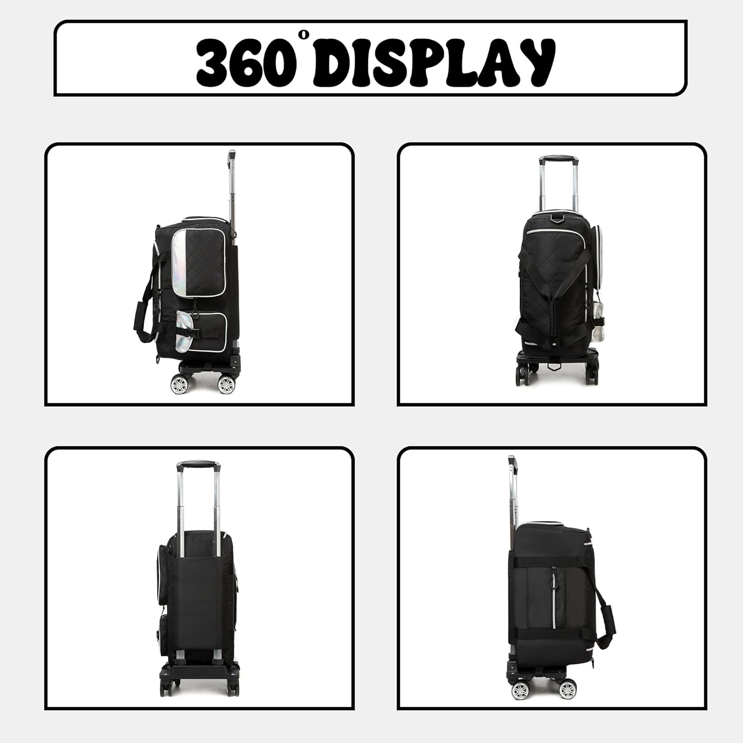 Women's Rolling Duffle Bag with Wheels, Carry On Duffle Bag with Wheels and Handle, Weekender Bag for Women with Shoes Compartment, Travel Bag with Toiletry Bag, 20" x 11" x 9", Black