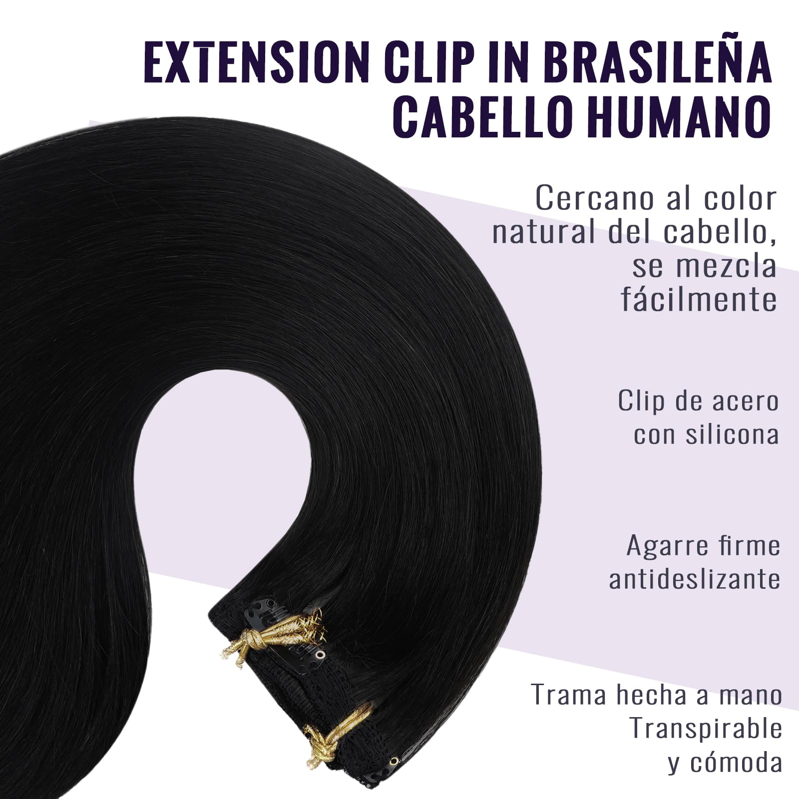 Fshine Extensiones de Clip de Pelo Natural Humano 7pcs 14 Pulgadas Extensiones Clip Pelo Natural Negro Natural Color 1B 120G — view 3