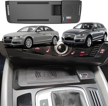 Wireless Car Charger for Audi Q5 SQ5 A5 S5 RS5, 15W Fast Charging Phone Charger Pad for Audi A4 2008-2016 A5/S5 2008-2016 RS5 2012-2014 Q5 2010-2018 SQ5 2014-2017 Accessory