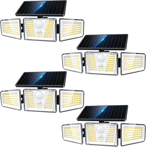 68% off promo code for KOOPER 4 Pack Solar Flood Lights, 210 LED Motion Sensor Outdoor Lights, Solar Motion Lights Outdoor Waterproof, 3 Heads 300° on Amazon